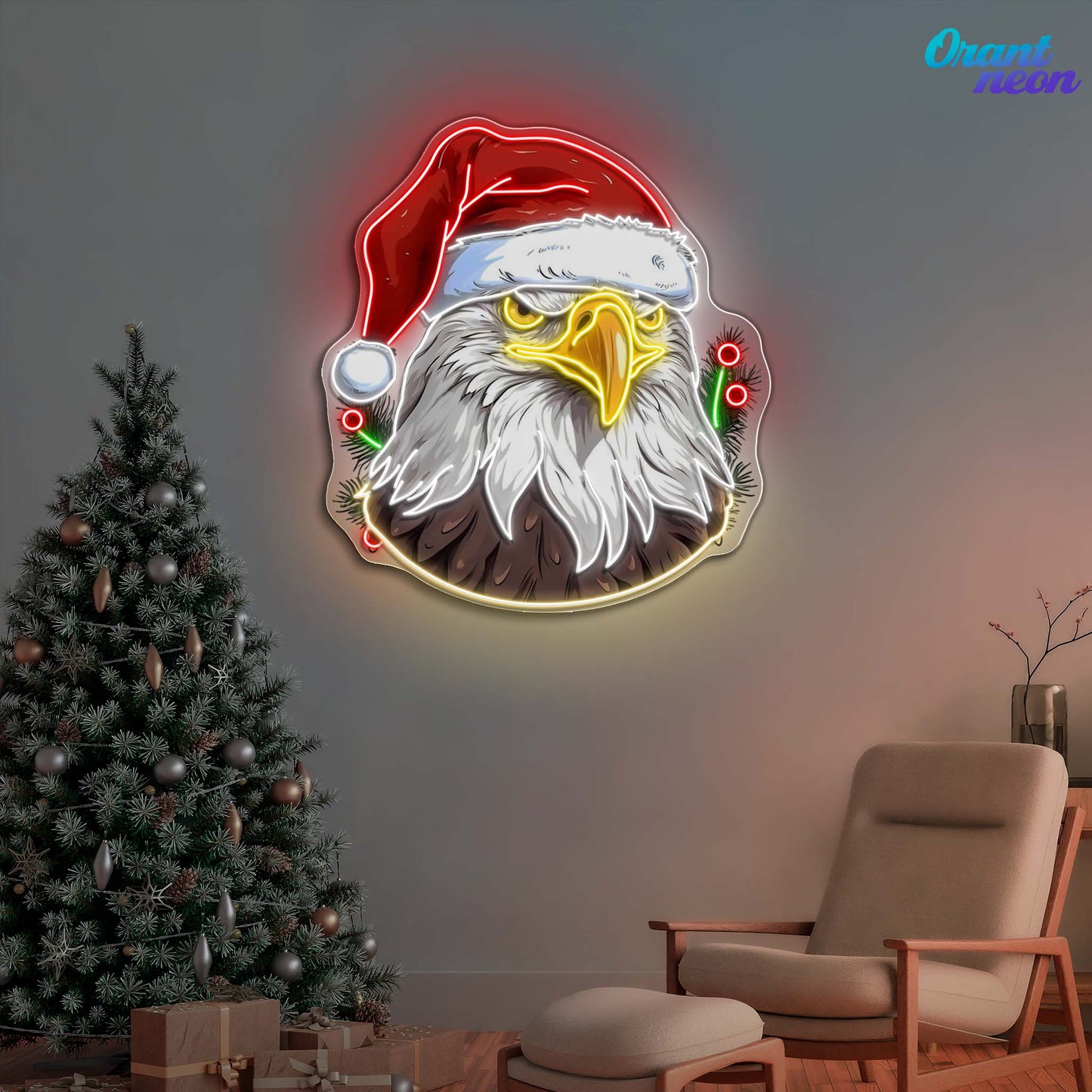 American Christmas: Eagle's Merry Flight Neon Sign Light Artwork
