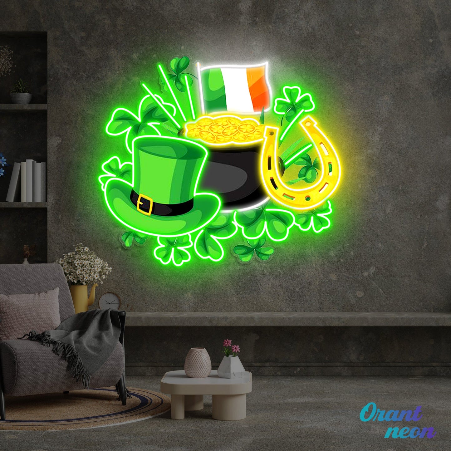 Patrick's Day With Hat Flag And Money Led Neon Acrylic Artwork
