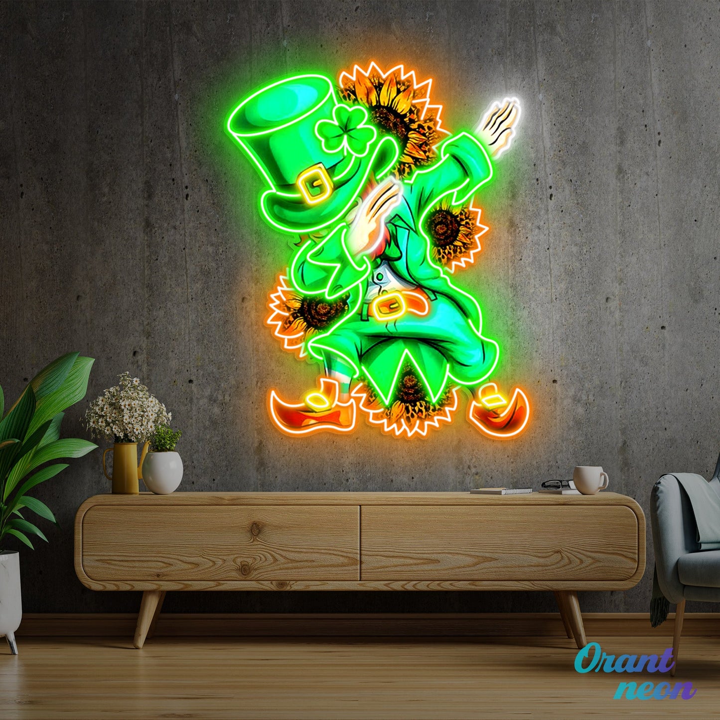 Patrick's Day Goblin A Dap with Sunflowers Led Neon Acrylic Artwork