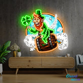Patrick's Day Goblin Flying On A Wine Valley Holding A Four Leaf Clover Led Neon Acrylic Artwork