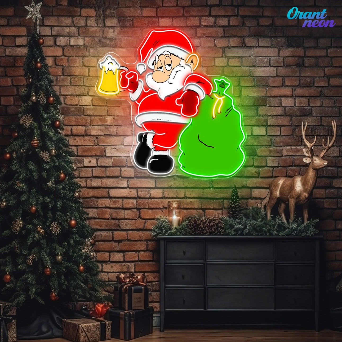 Cheers with Santa: Beer & Gifts Neon Sign Light Artwork