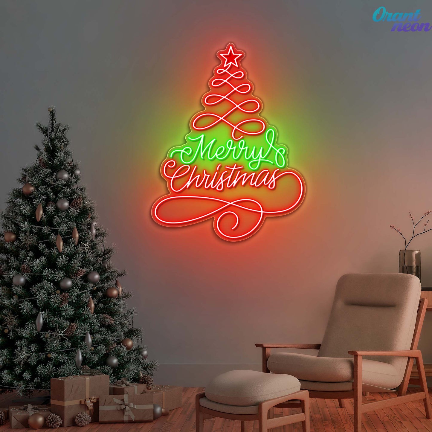 Santa's Glow: A Textual Christmas Tree Neon Sign Light Artwork