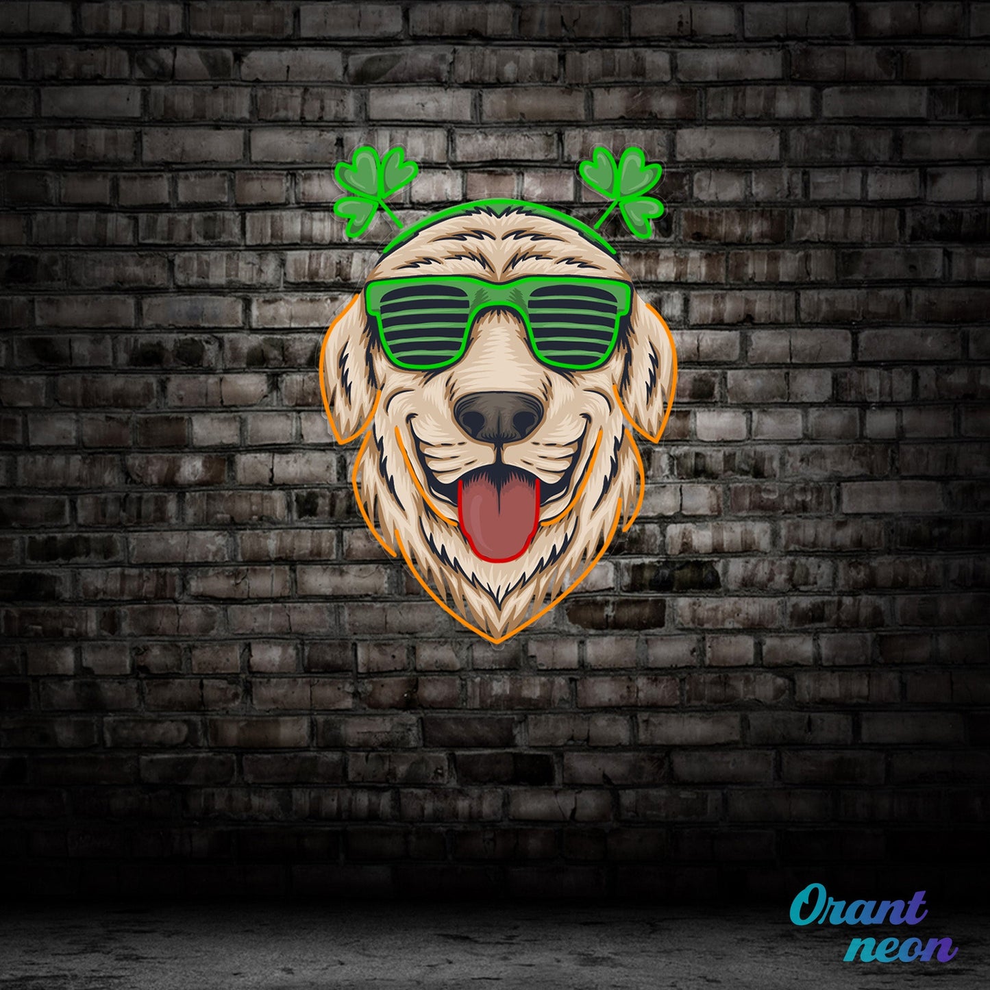 Patrick's Day Cool Dog Wearing Glasses and Smile Led Neon Acrylic Artwork