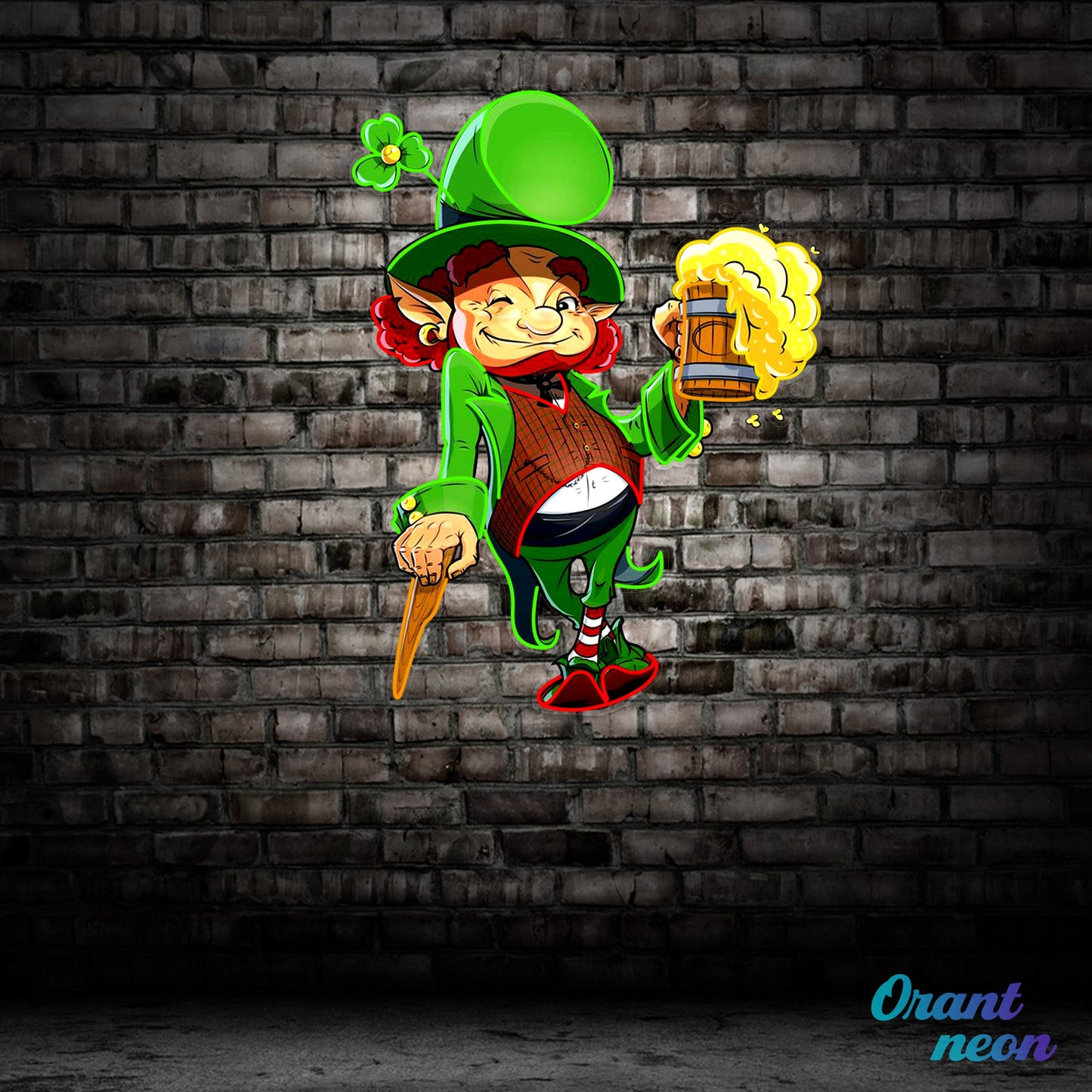 Patrick's Day Goblin Holding Beer And Standing Led Neon Acrylic Artwork