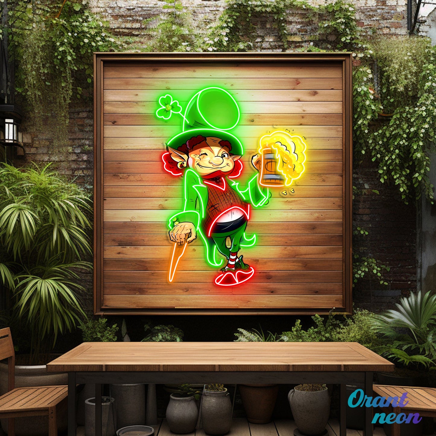 Patrick's Day Goblin Holding Beer And Standing Led Neon Acrylic Artwork