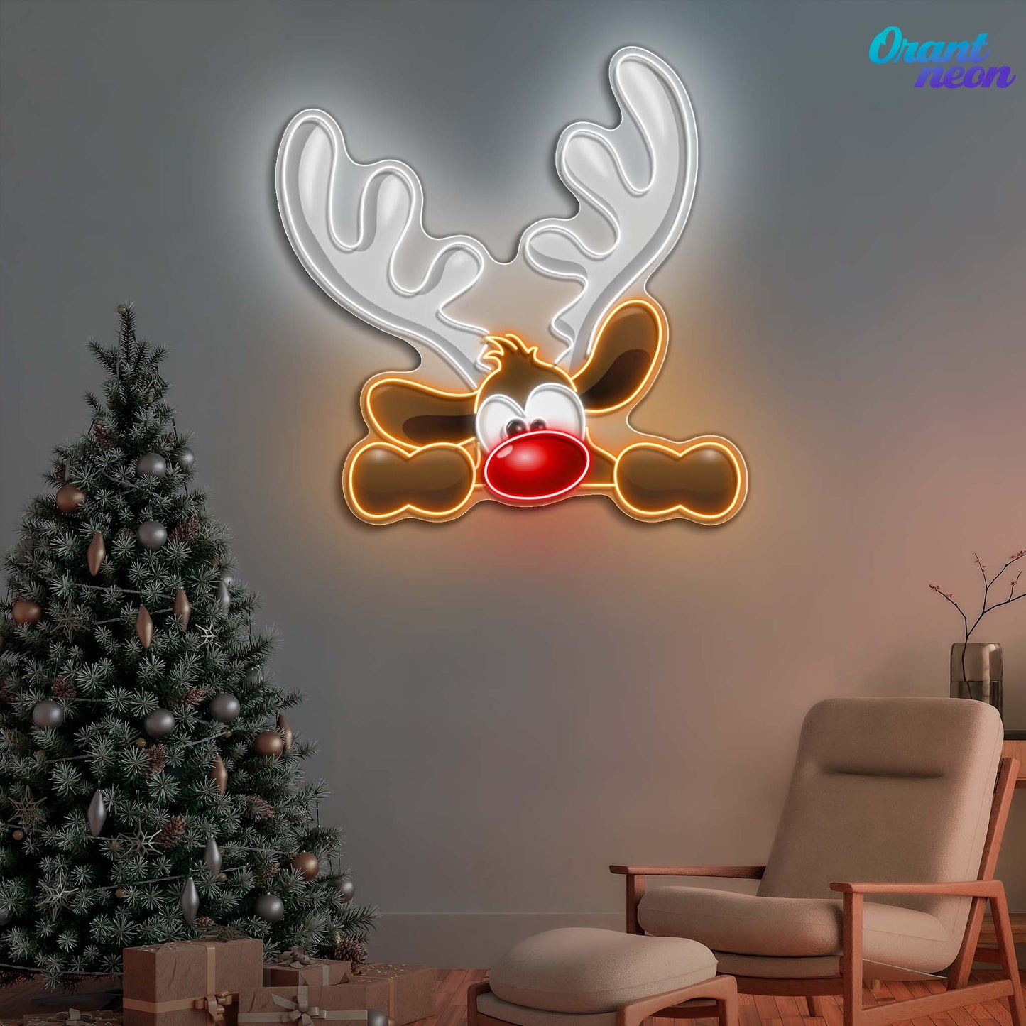 Dashing Through the Snow: Adorable Reindeer Neon Sign Light Artwork