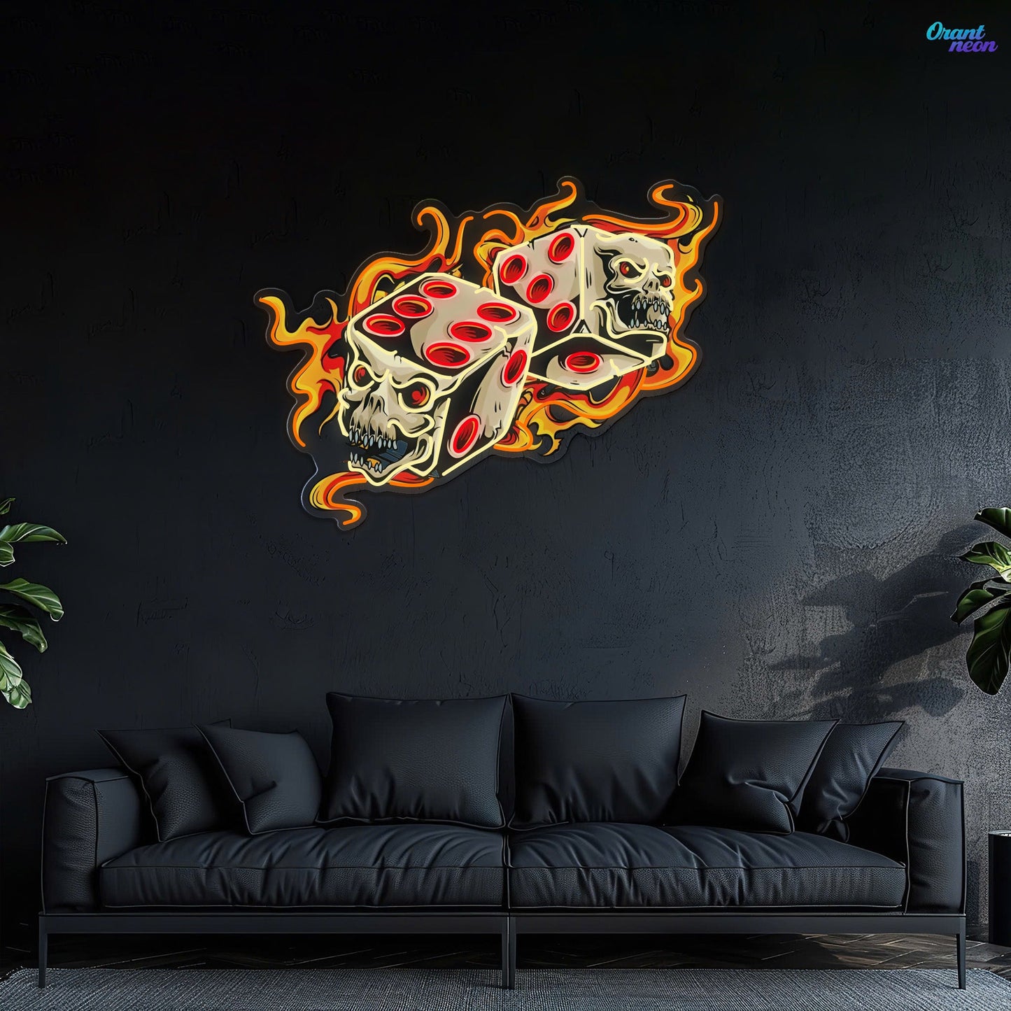 Deadly Dices: Skull On Fire Neon Sign Light Artwork