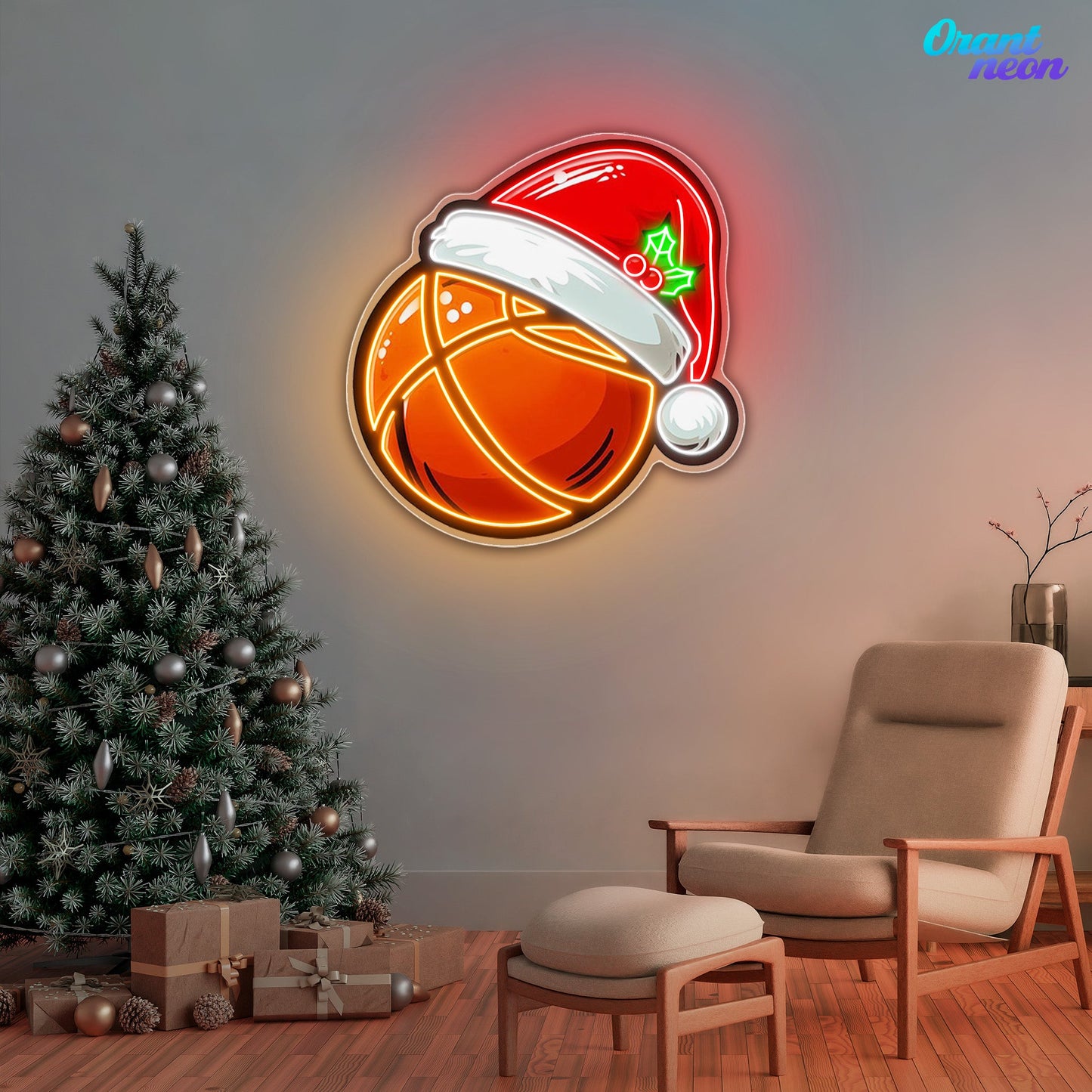 Festive Hoops: Basketball with a Twist Neon Sign Light Artwork