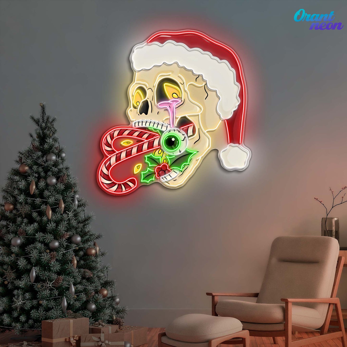 Merry Misfits: Skull & Sweets Christmas Neon Sign Light Artwork