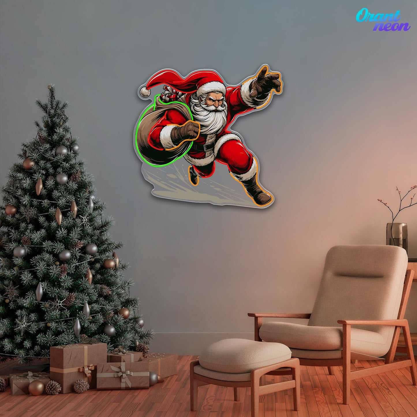 Rushing Claus: Christmas Countdown Neon Sign Light Artwork