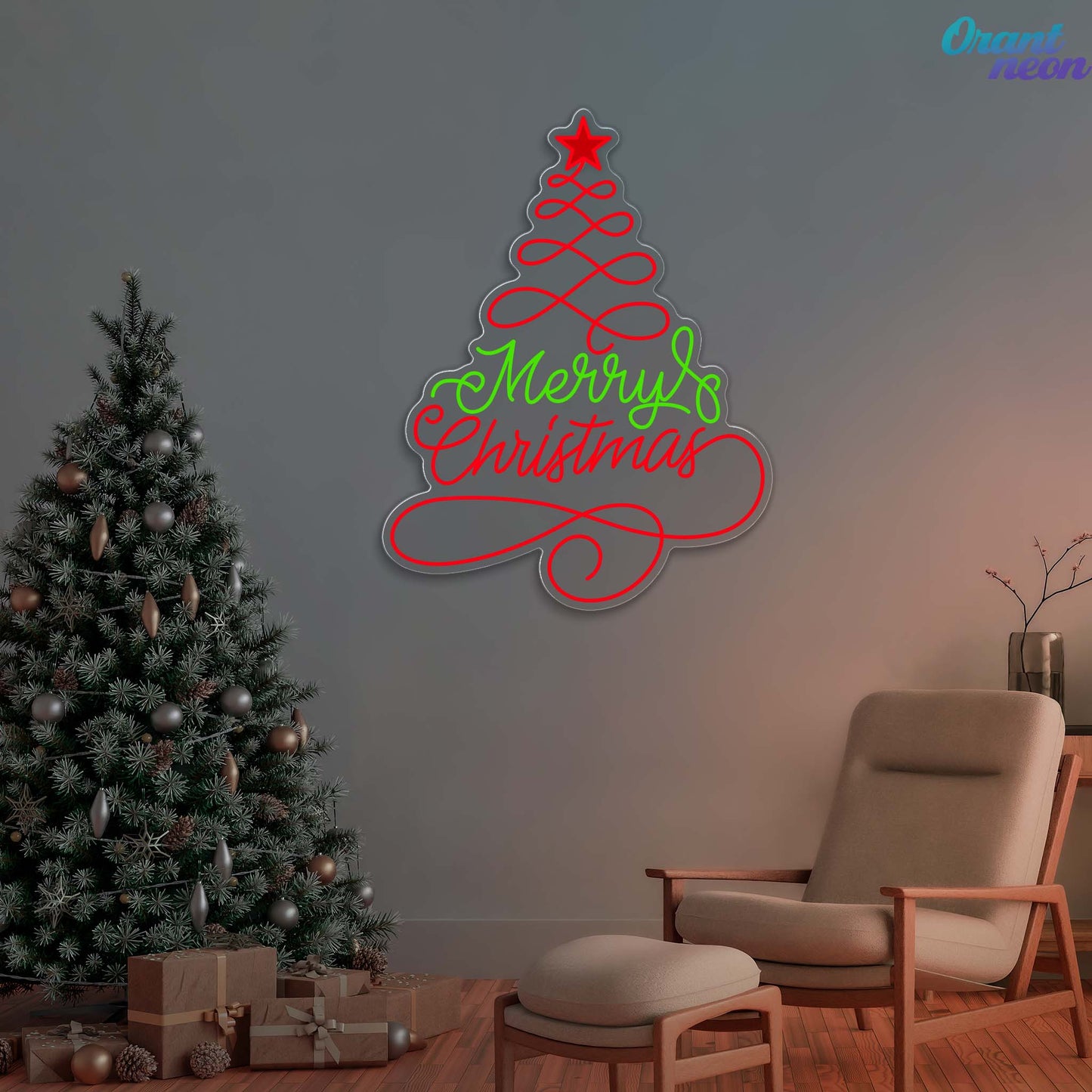 Santa's Glow: A Textual Christmas Tree Neon Sign Light Artwork