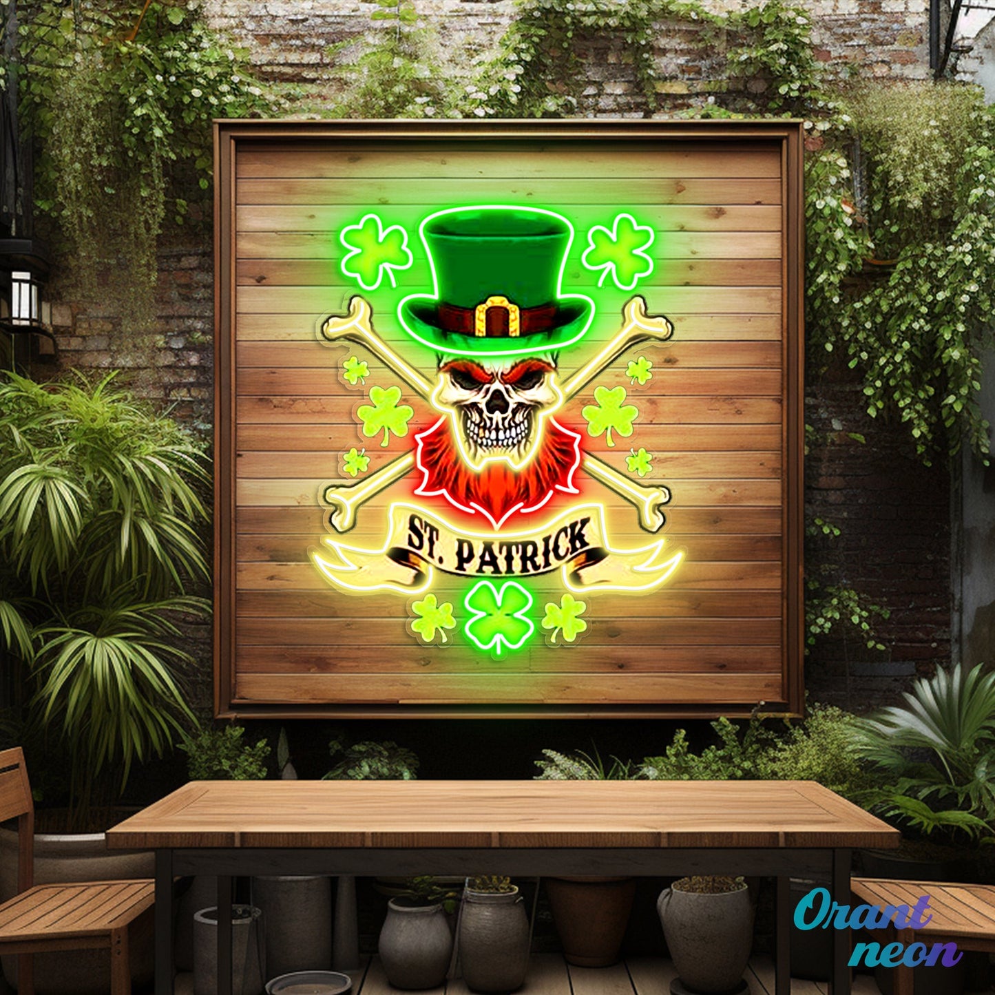Patrick's Day Cool Skull with Hat Led Neon Acrylic Artwork