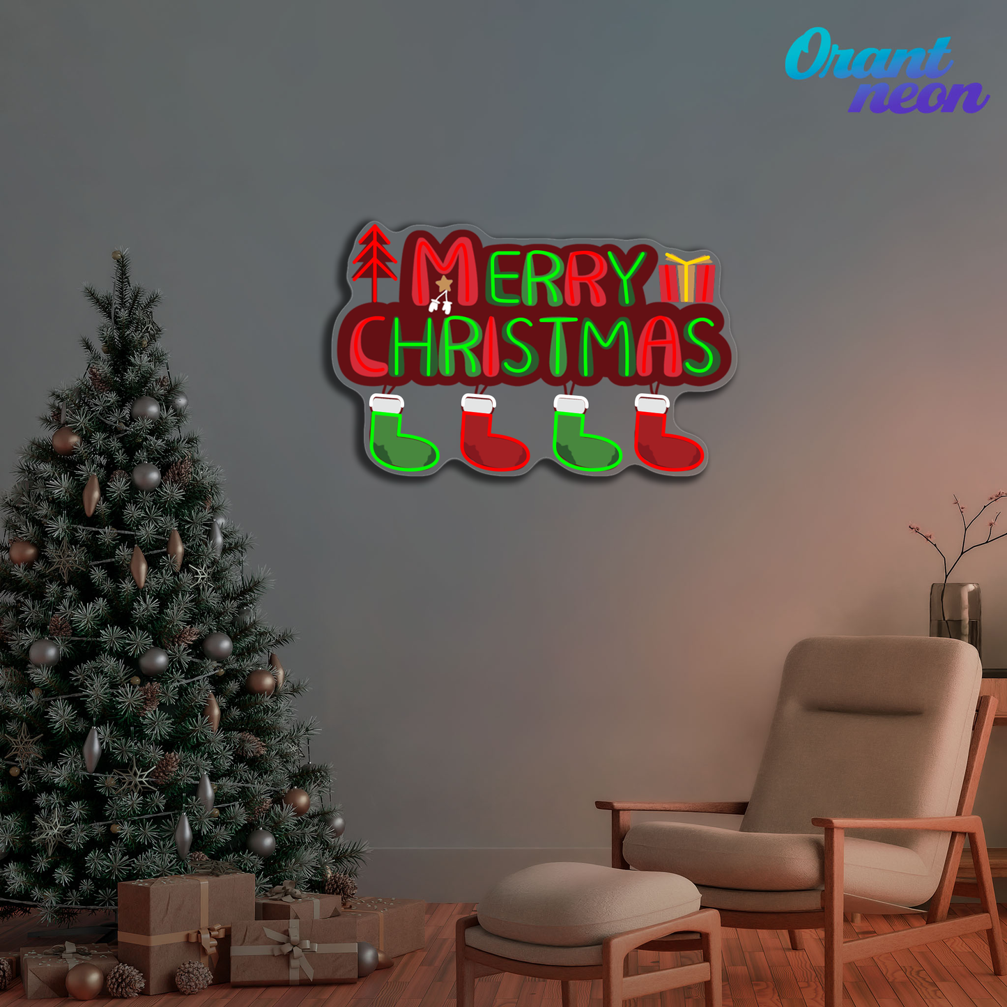 Christmas Stockings in Neon: A Bright Holiday Wish Neon Sign Light Artwork