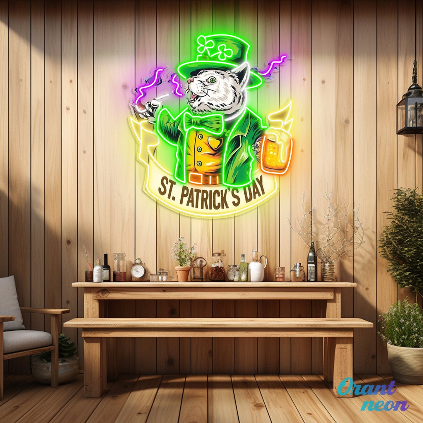Patrick's Day Mouse Holding Beer And Cigarette Led Neon Acrylic Artwork