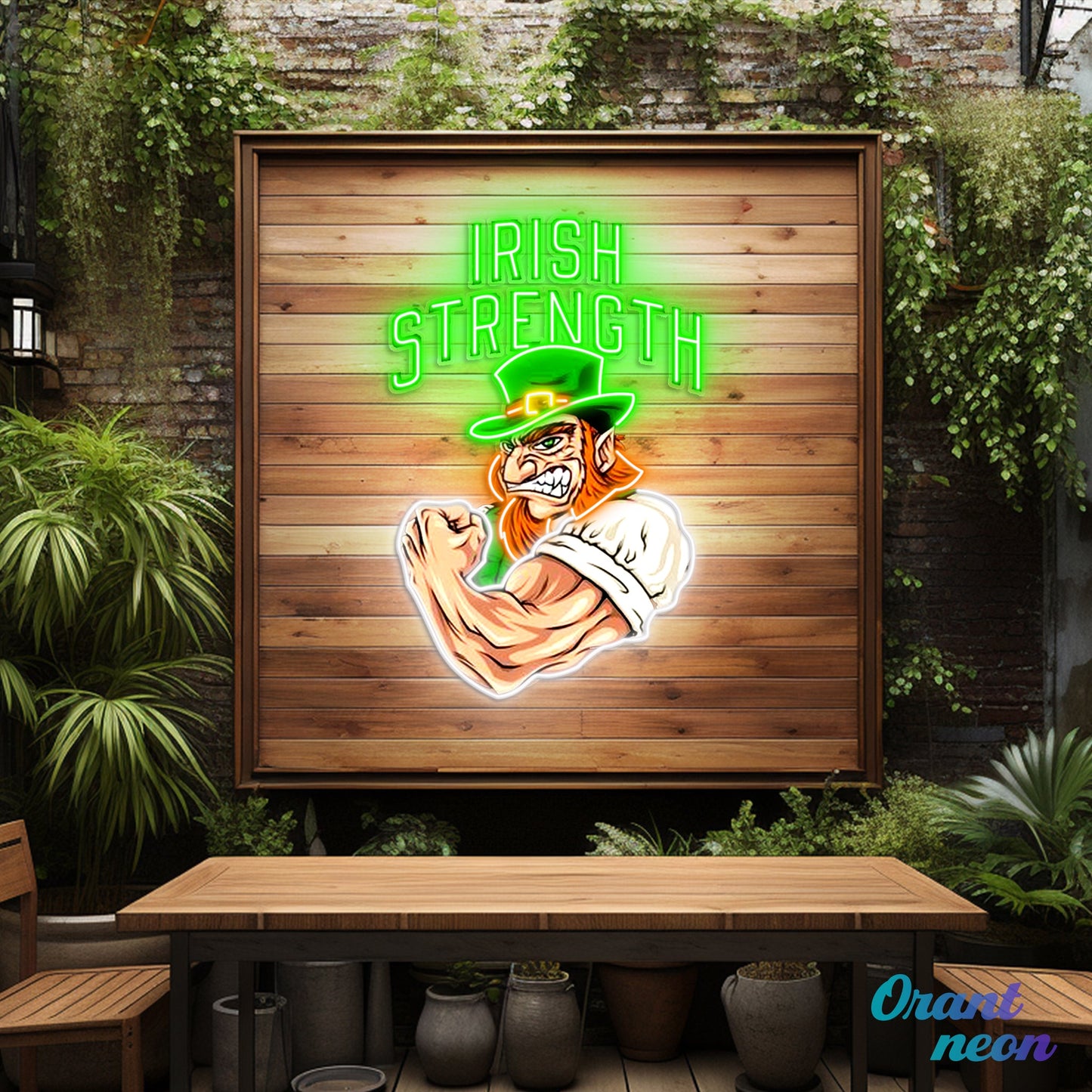 Patrick's Day Irish Goblin With Muscle Led Neon Acrylic Artwork
