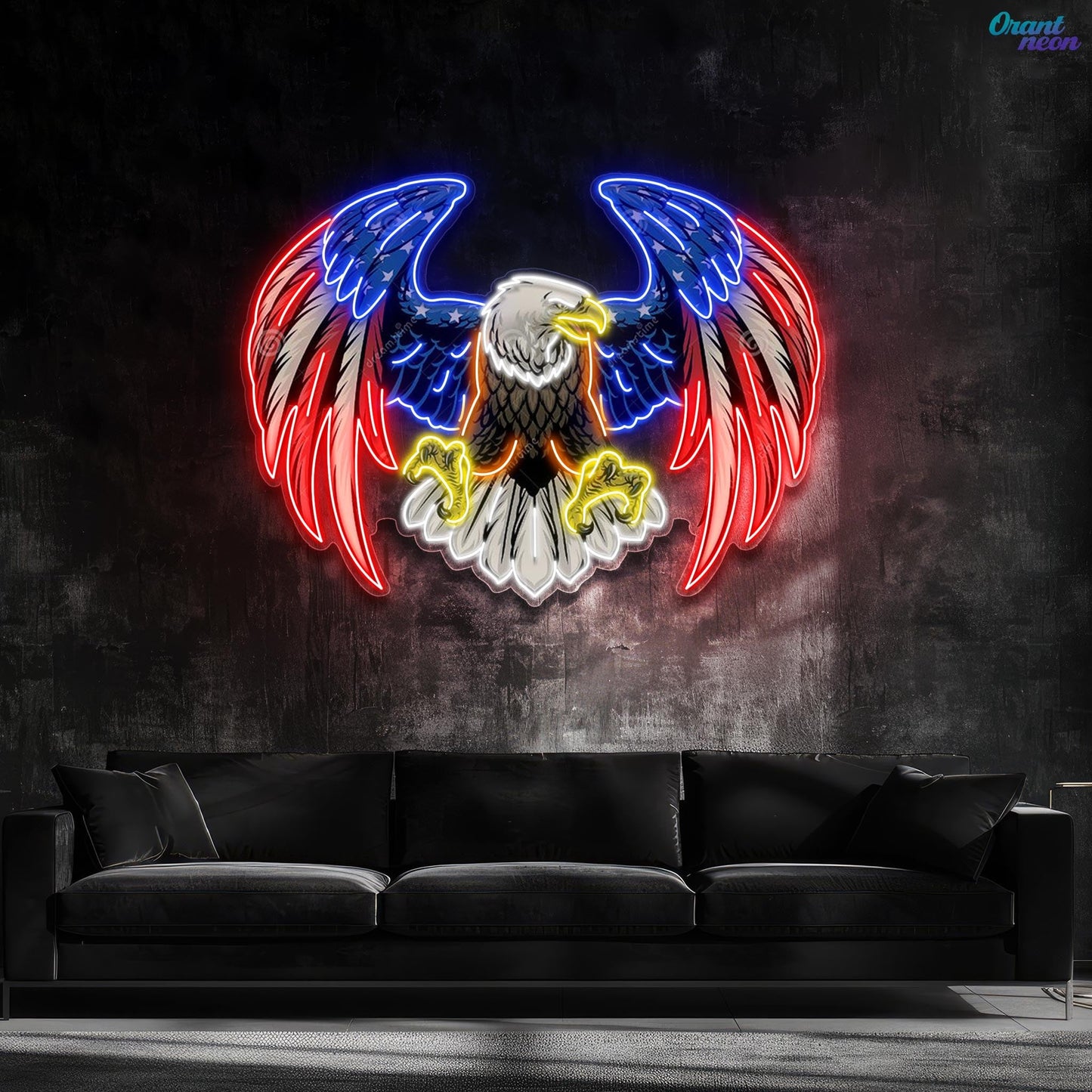 Bald eagle with america flag Neon Sign Light Artwork