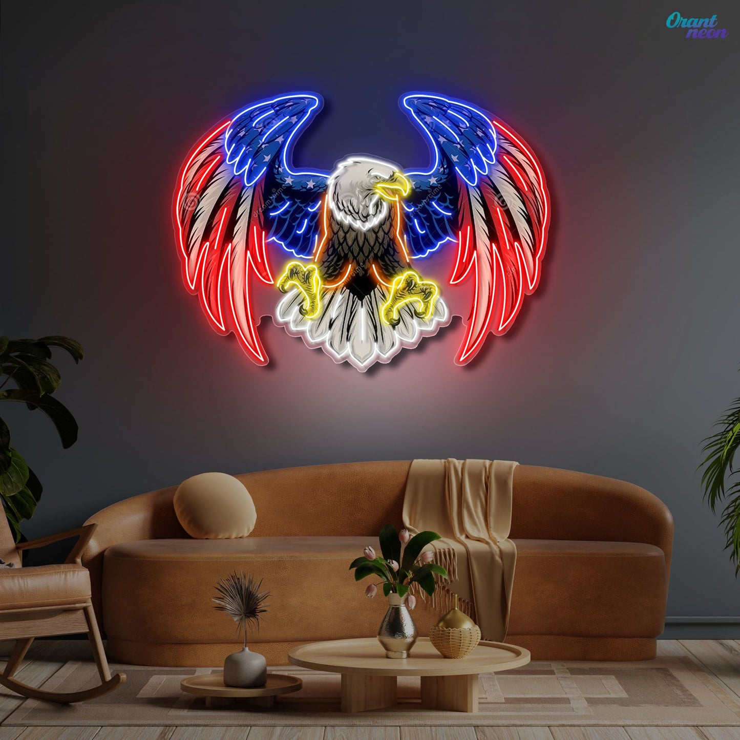 Bald eagle with america flag Neon Sign Light Artwork