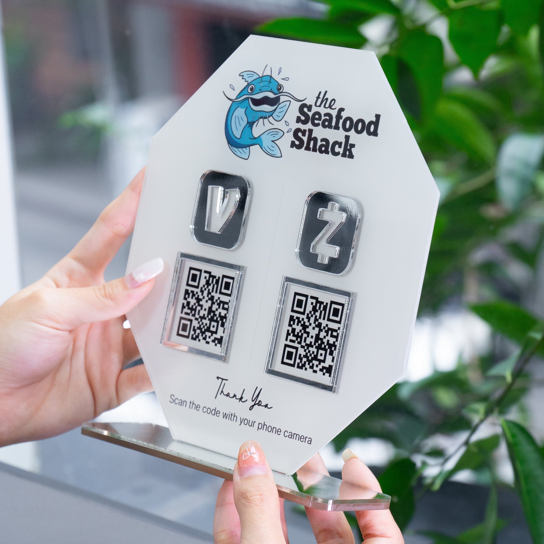 Custom Double QR Code Octagon Stand Layout A