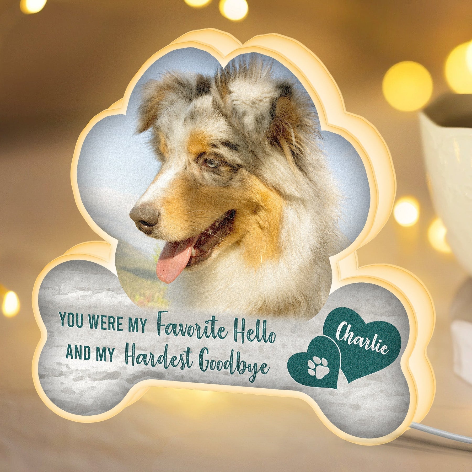 My Favorite Hello And My Hardest Goodbye Memorial Pet - Custom Shape Photo Light Box