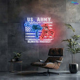 US Army - ArmaLite Rifle Gun and American Flag Neon Sign Light Artwork