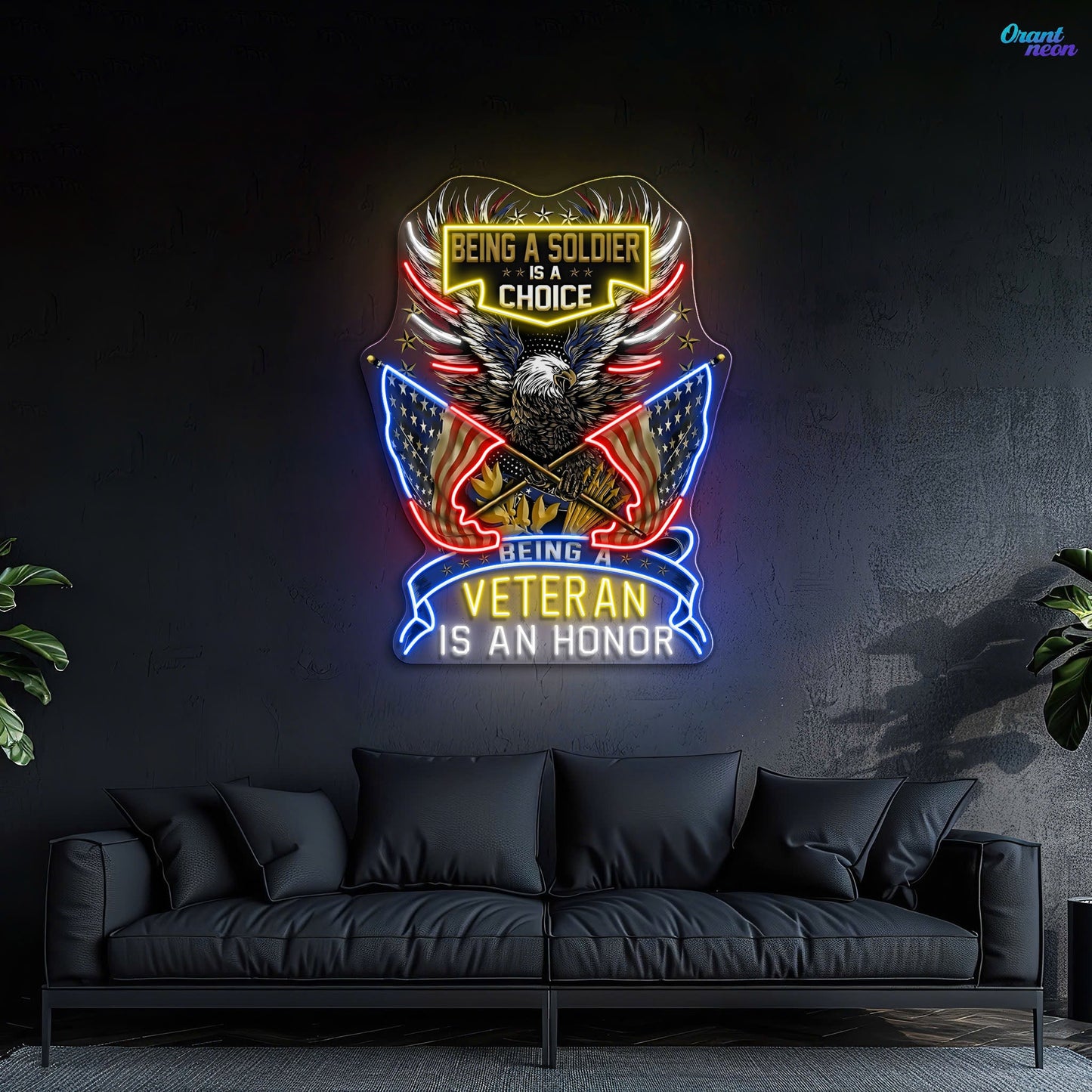 Eagle raise America Flags best Gift for the Veteran Neon Sign Light Artwork