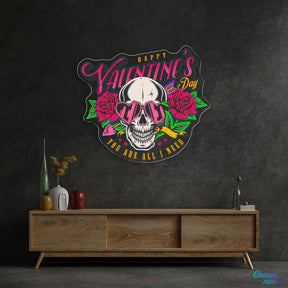 Love Through the Skull: Roses & Arrows Best Gift For Valentine Neon Sight Light Artwork
