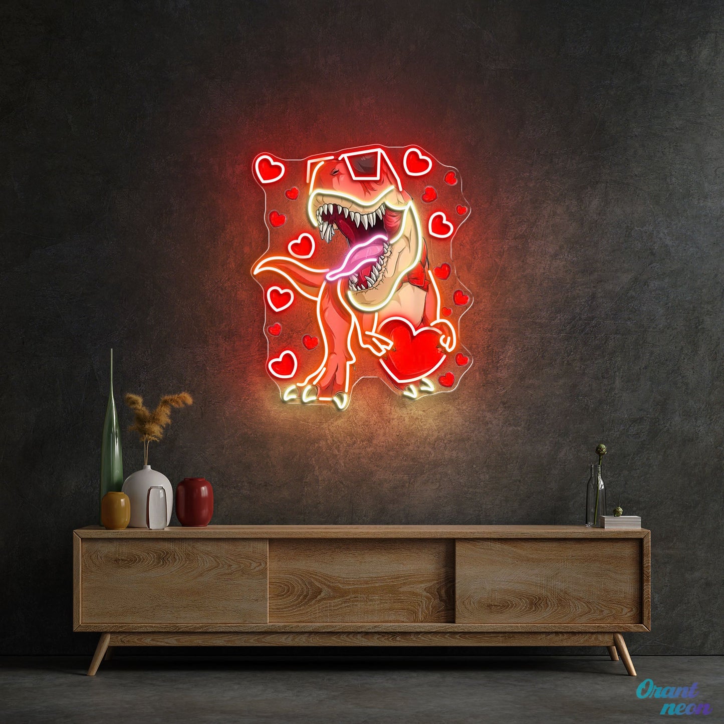 "Dino Love Affair" Best Gift For Valentine Neon Sight Light Artwork