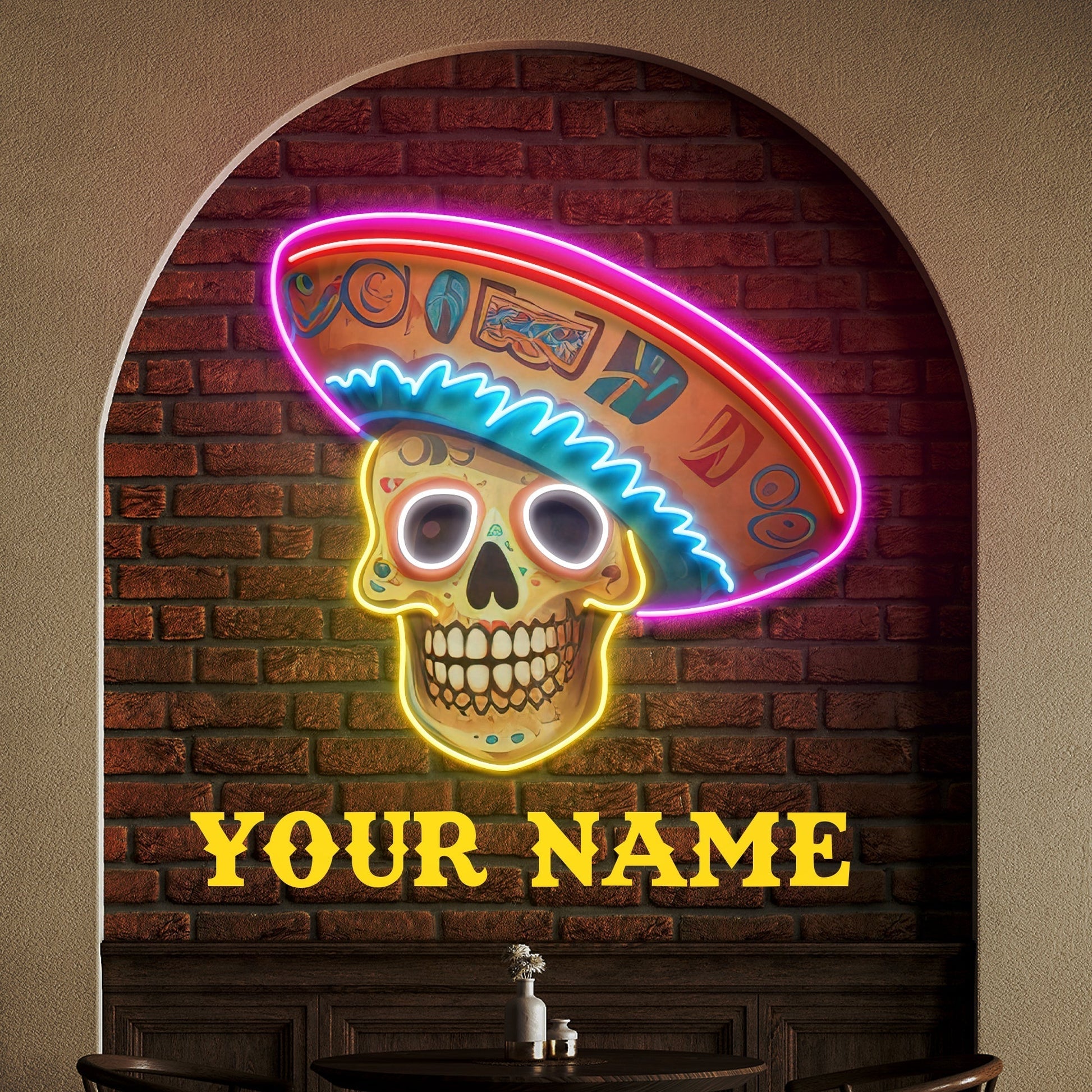 Custom Name Dead Day Party Sugar Skull Or Halloween Holiday Artwork Led Neon Sign Light