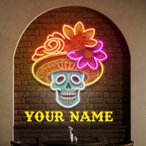 Custom Name Dead Day Party Sugar Skull or Halloween Holiday Artwork Led Neon Sign Light
