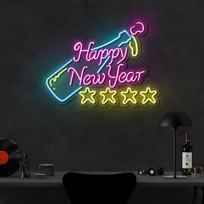 Happy New Year Neon 4 Stars Sign Led