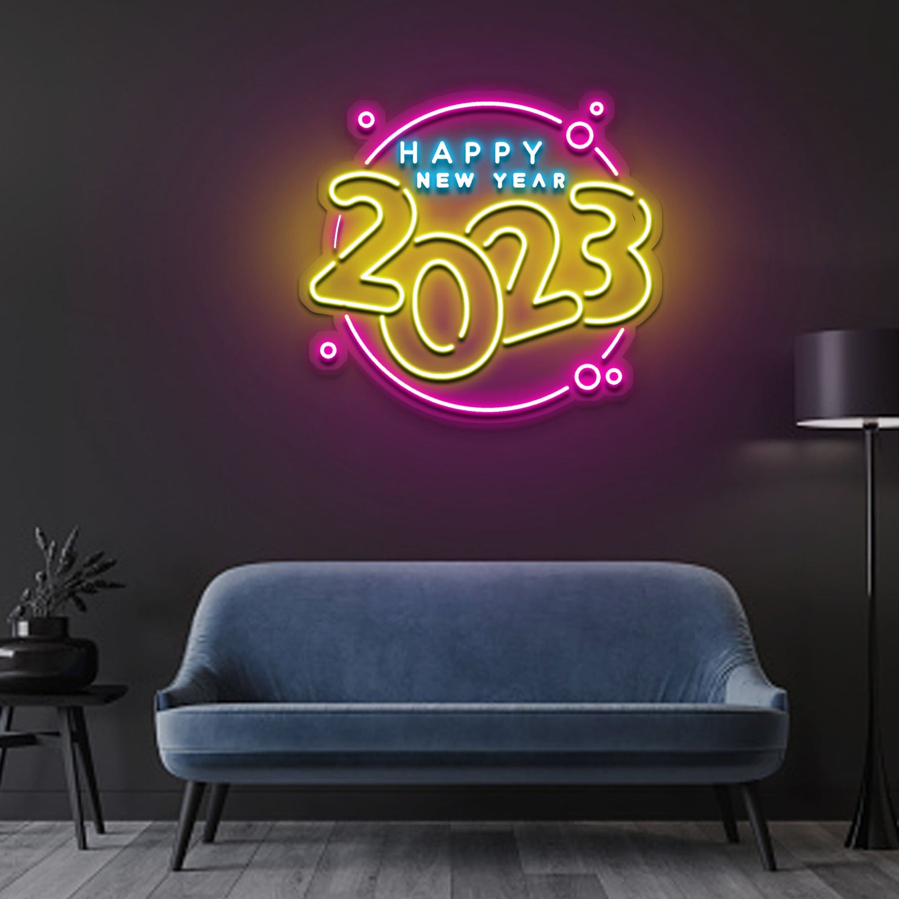 Happy New Year Circel Neon Sign Led