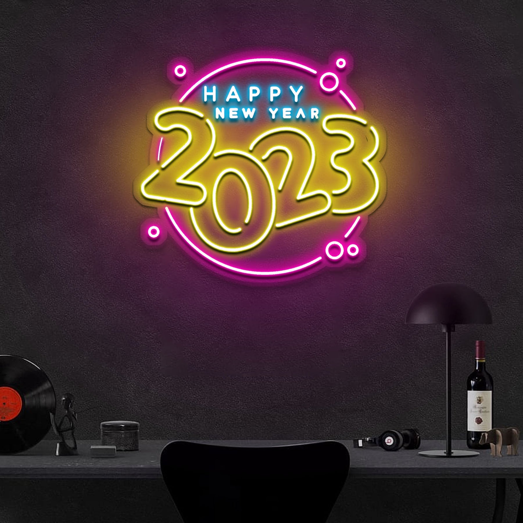 Happy New Year Circel Neon Sign Led