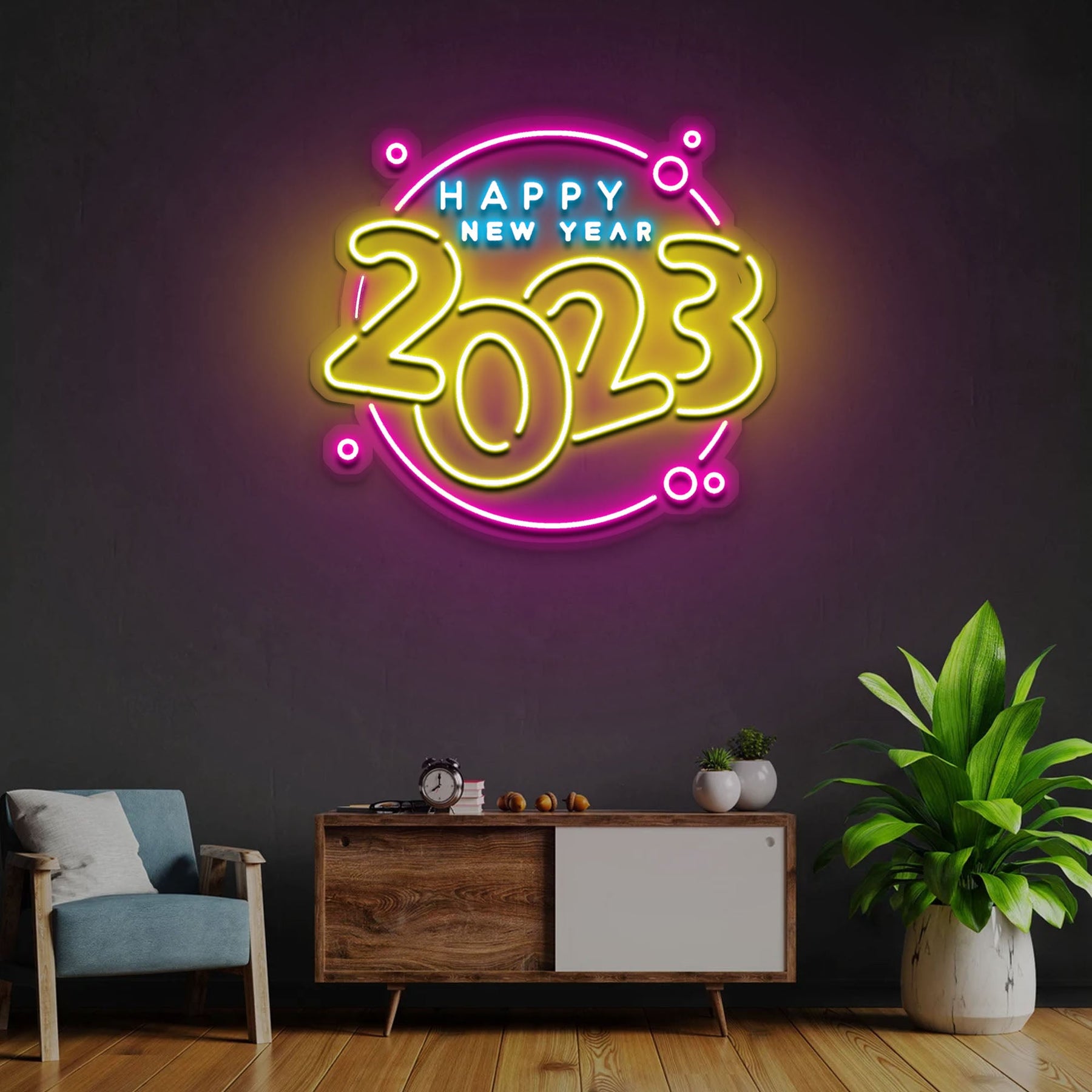 Happy New Year Circel Neon Sign Led