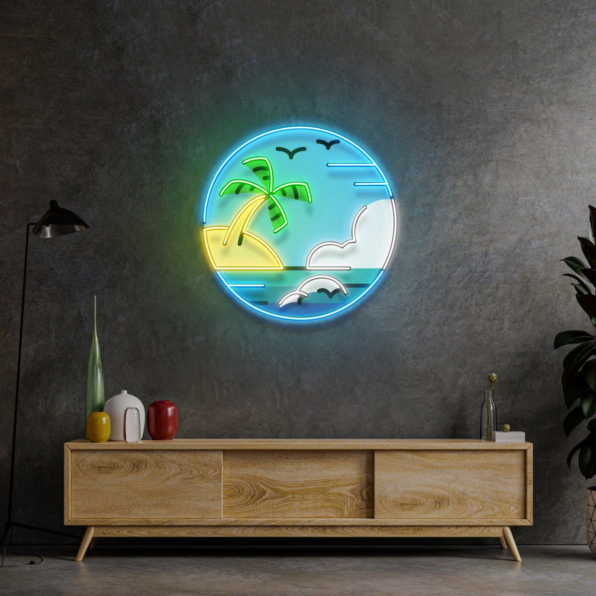 Hawaii Beach Circle LED Neon Sign Light Pop Art