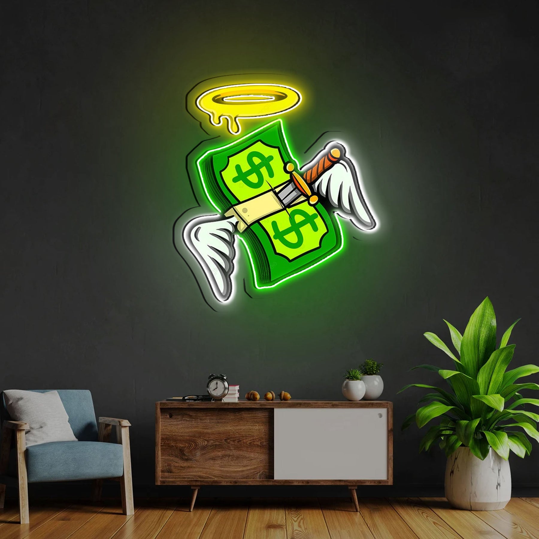 Money Floated Neon Sign x Acrylic Artwork