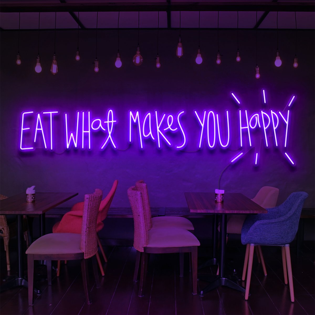"Eat What Makes You Happy" Neon Sign for Bars & Restaurants