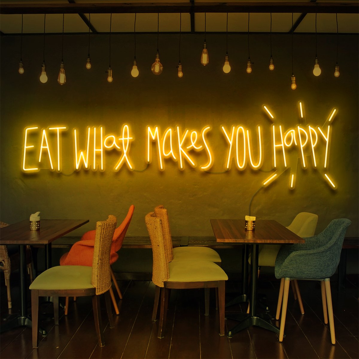"Eat What Makes You Happy" Neon Sign for Bars & Restaurants