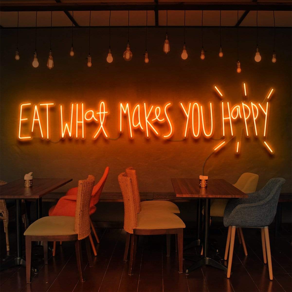 "Eat What Makes You Happy" Neon Sign for Bars & Restaurants