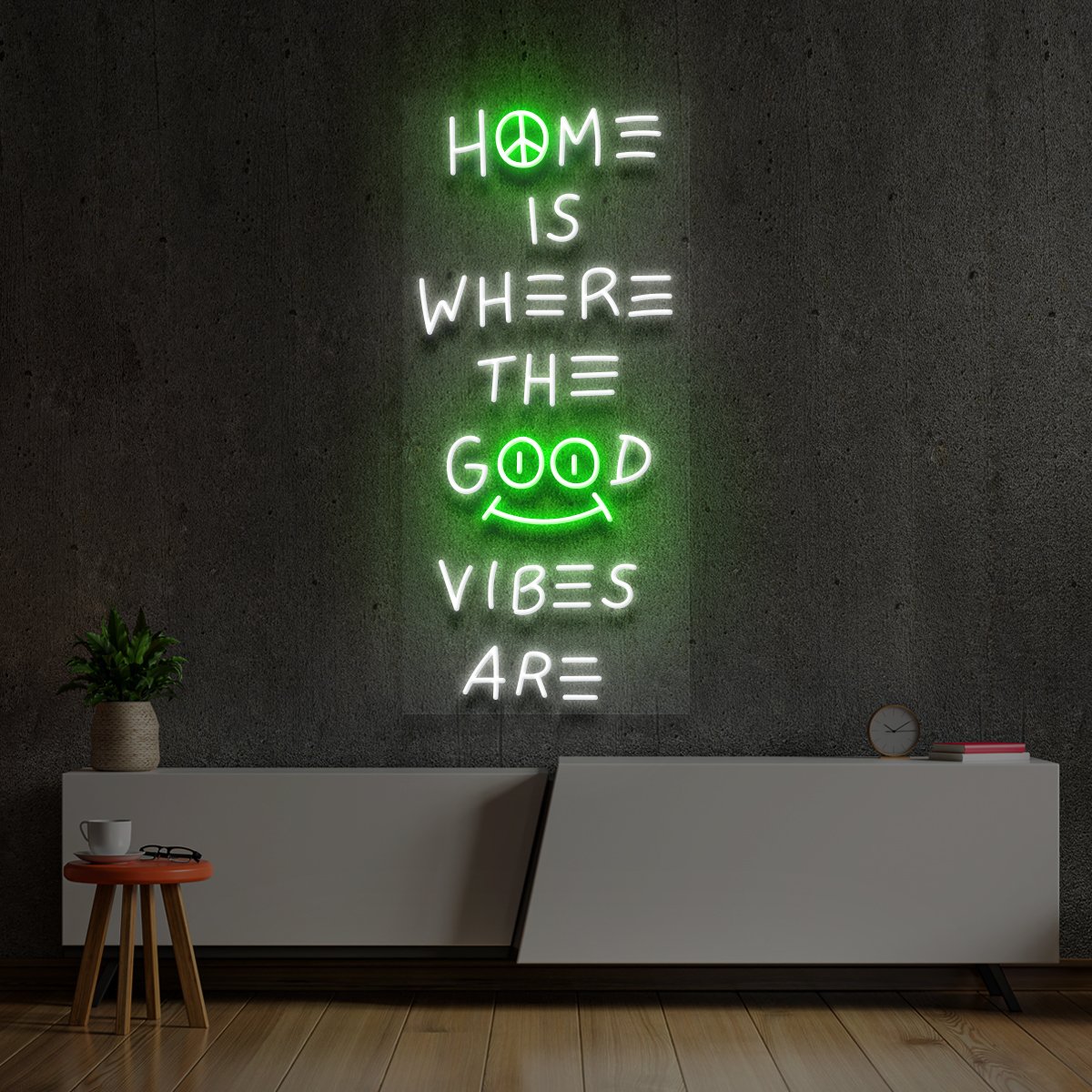 "Home is Where The Good Vibes Are" Multicolour Neon Sign