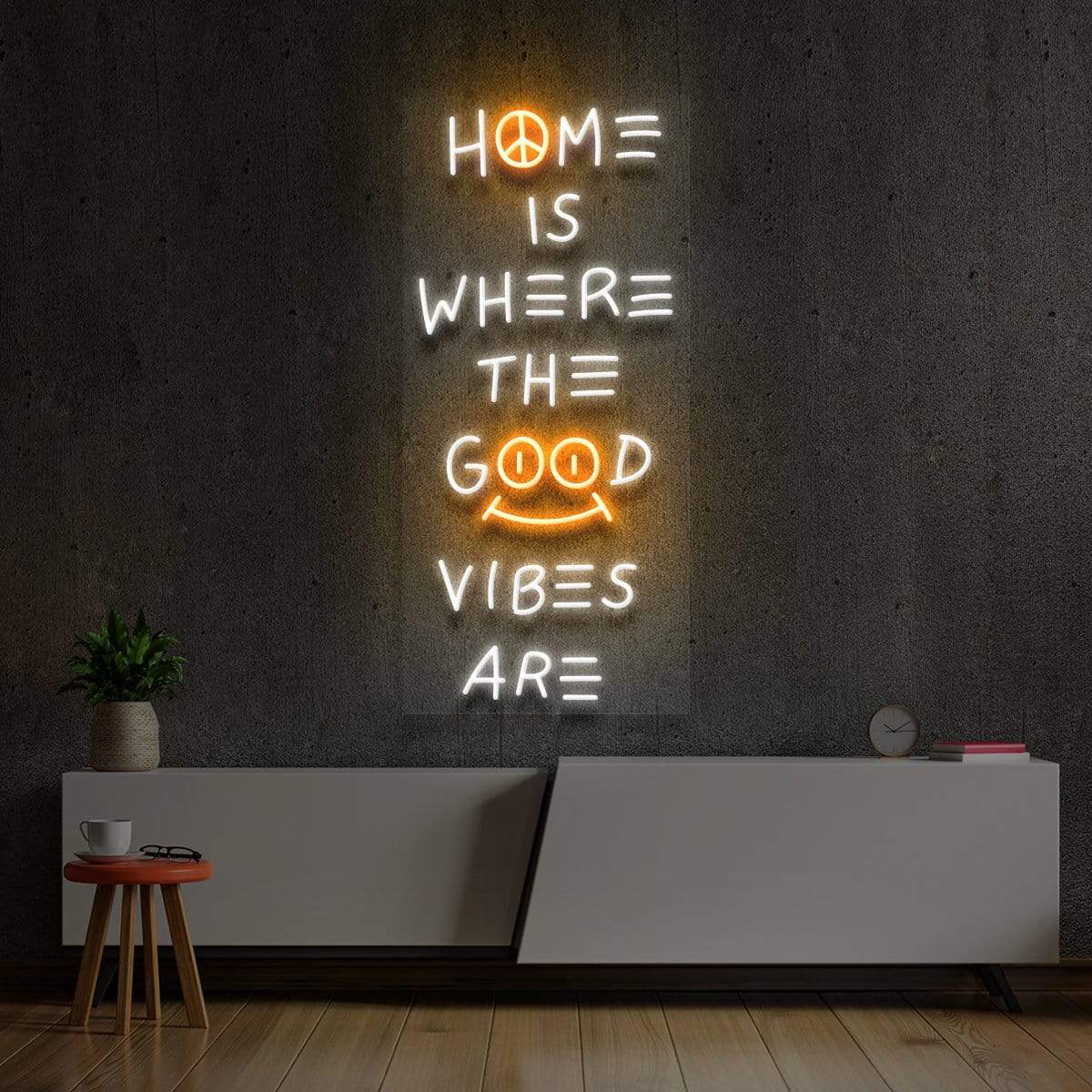 "Home is Where The Good Vibes Are" Multicolour Neon Sign