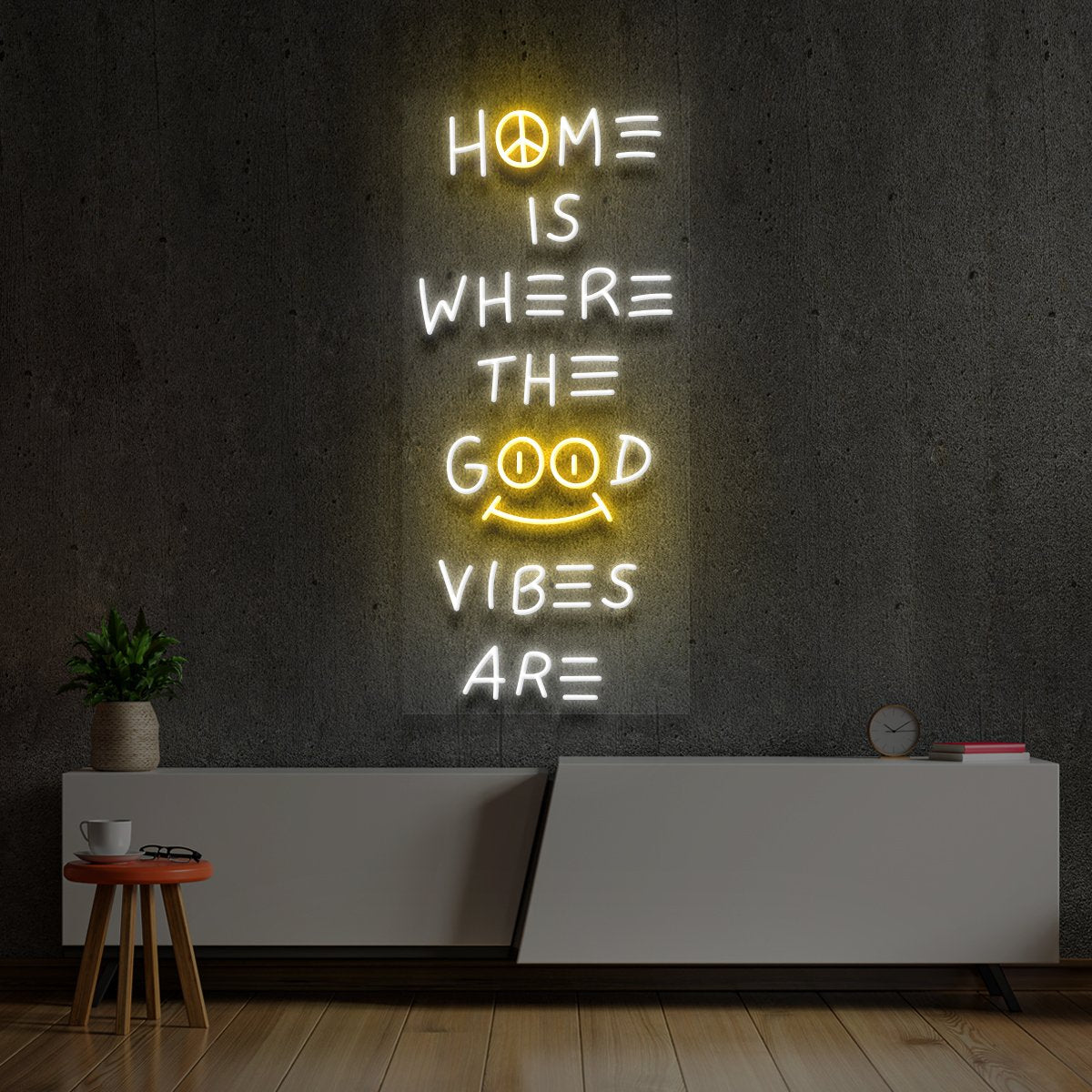"Home is Where The Good Vibes Are" Multicolour Neon Sign