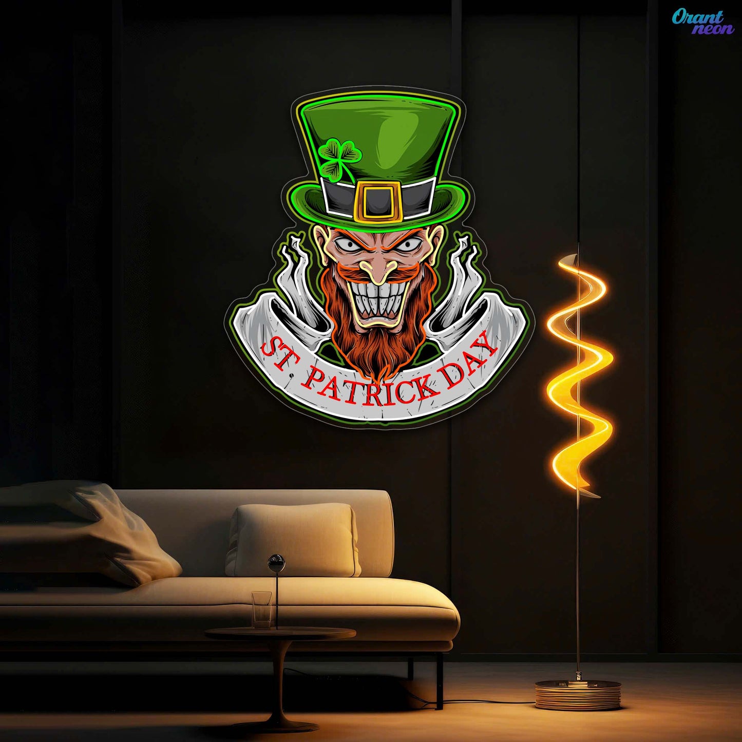 St. Patrick’s Neon Skull: Luck, Shamrocks, and Spirit Neon Sign Light Art Work