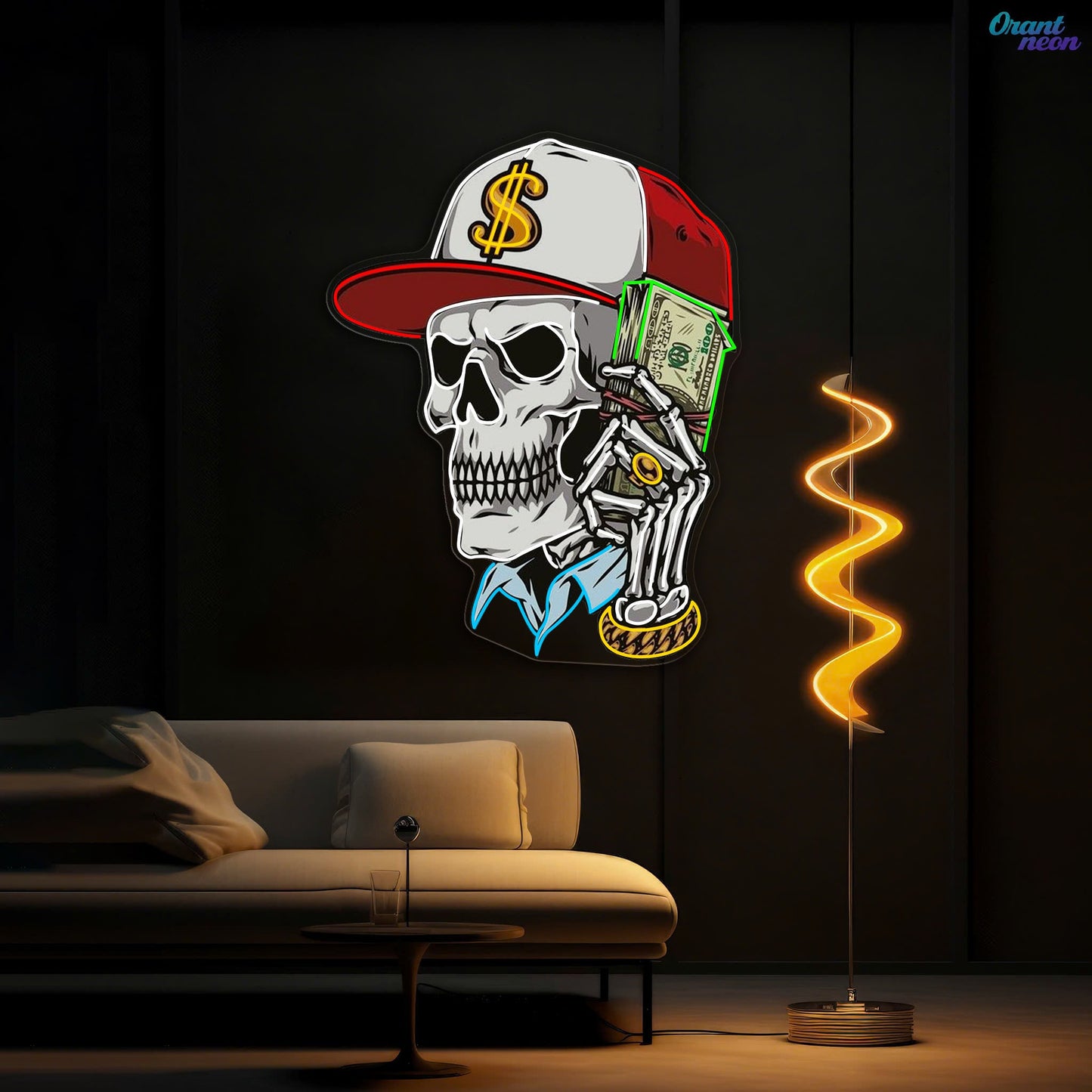 Skull & Dollar Dreams Neon Sign Light Artwork
